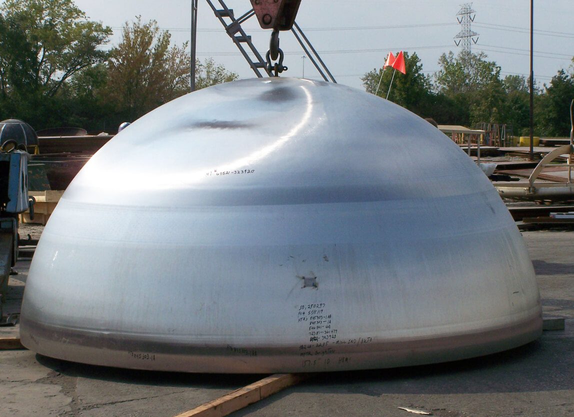 Hemispherical tank head that has been reversed flanged and dished